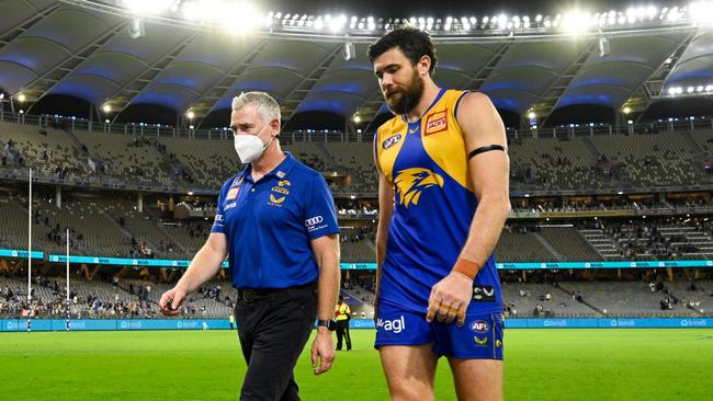 Adam Simpson and Josh Kennedy. Photo by Daniel Carson/AFL Photos via Getty Images.