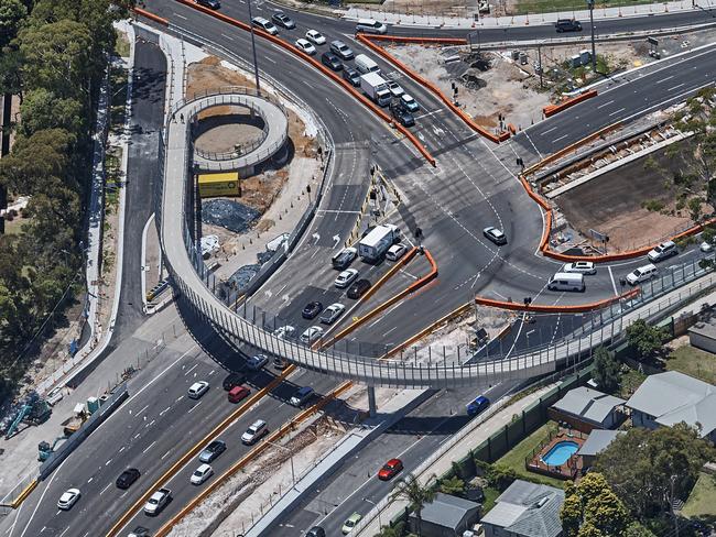 A recent aerial view of the intersection of Warringah Rd and Forest Way (top) at Frenchs Forest. Picture: RMS