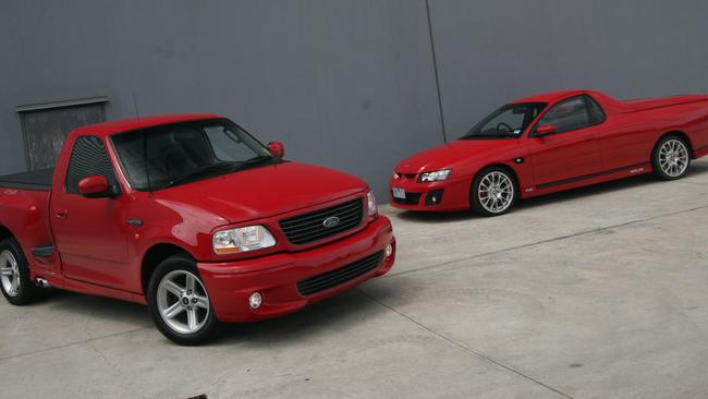 World's fastest ... original record holding Ford (left) and current champ, HSV Maloo (right).