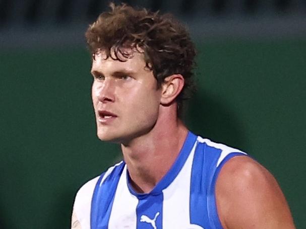 HOBART, AUSTRALIA - MAY 11: Charlie Comben during the 2025 AFL Round 09 match between the North Melbourne Kangaroos and the Brisbane Lions at Ninja Stadium on May 11, 2025 in Hobart, Australia. (Photo by James Wiltshire/AFL Photos via Getty Images)