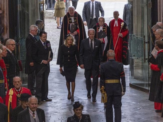 US President Joe Biden and First Lady Jill Biden at Westminster Abbey, where Mr Biden bumped into Val Dempsey. Picture: Getty Images