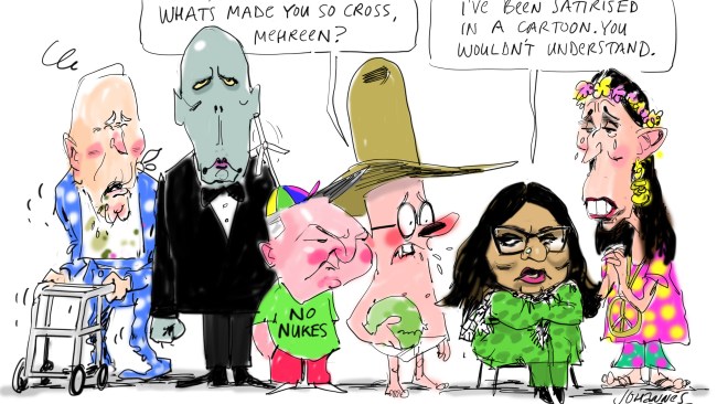 Johannes Leak penned another cartoon in the aftermath of the concerns notice, illustrating how his depiction of the Greens Senator was equally as critical as other drawings of Australian political leaders. Picture: Johannes Leak / The Australian