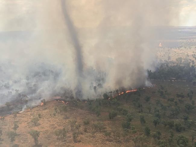 Firefighters have extinguished a bushfire south which burned 500ha south of Alice Springs and spawned a fire tornado. Picture: Bushfire NT