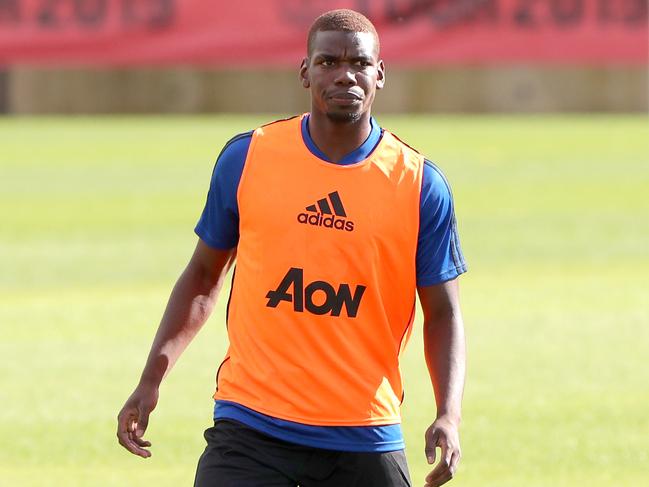 Paul Pogba training with Manchester United at Perth’s WACA Ground. Picture: AAP