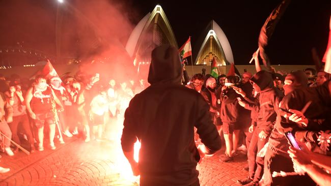 Rally For A Free Palestine protest on the forecourt of The Sydney Opera House in Sydney following the recent outbreak of war between Israel and Palestine. Picture: NCA NewsWire / Jeremy Piper