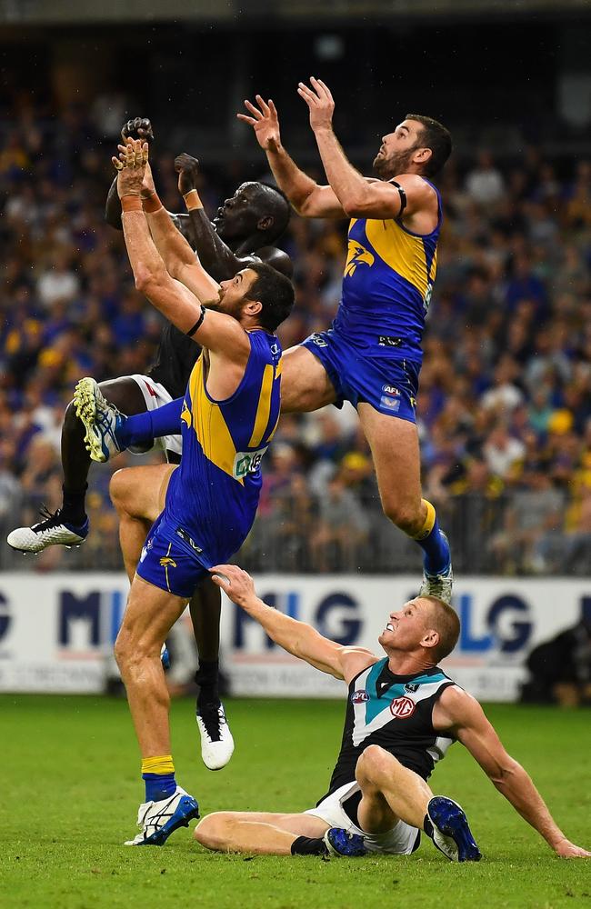 West Coast forwards Josh Kennedy and Jack Darling were dominant against Port Adelaide on Saturday night. Picture: Daniel Carson/AFL Photos