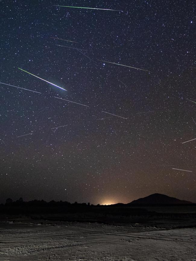 Townsville photographer Michael Morley captured this shot of dazzling Eta Aquarid meteors burning through the sky as the International Space Station made a pass over Townsville. Picture: Michael Morley