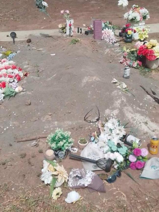 Audrey Donohue's grave has been vandalised and all the flowers which covered it have been removed and tossed aside.
