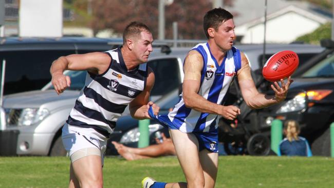 Ouyen United’s Dean Jardine, right, will be joint coach of the Kangas in season 2021. Picture: Glenn Milne