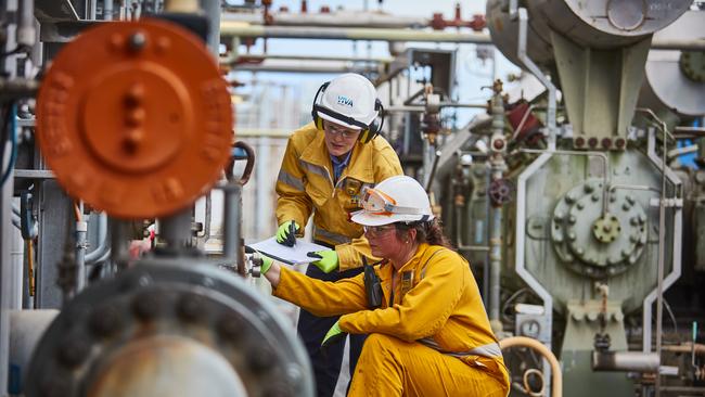 Workers at the Viva Energy oil refinery in Geelong.