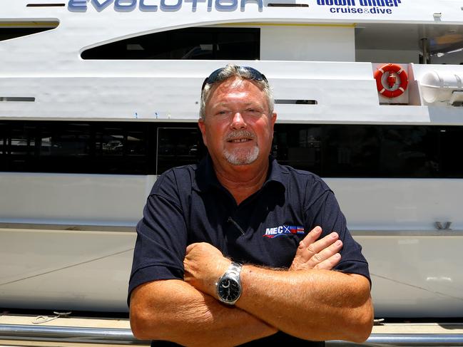 Marine Engineering Consultants (MEC Yachts) based at Gold Coast City Marina, the largest aluminium boat builder in QLD, have just finished building and launched Evolution, a new 33 metre Dive/Tourism vessel for a Cairns operator, the largest commercial vessel to be built on the Gold Coast. Pic of owner/director Murray Owen and the Evolution 33 before it heads to Cairns Pic by David Clark