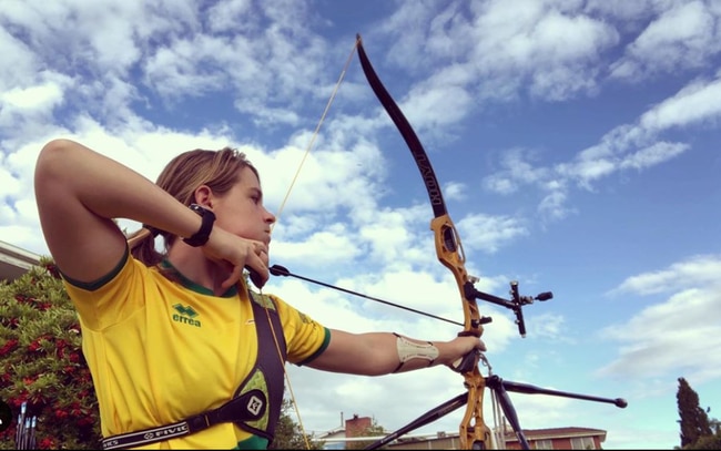 Young archery star Sarah Haywood at home in Tasmania