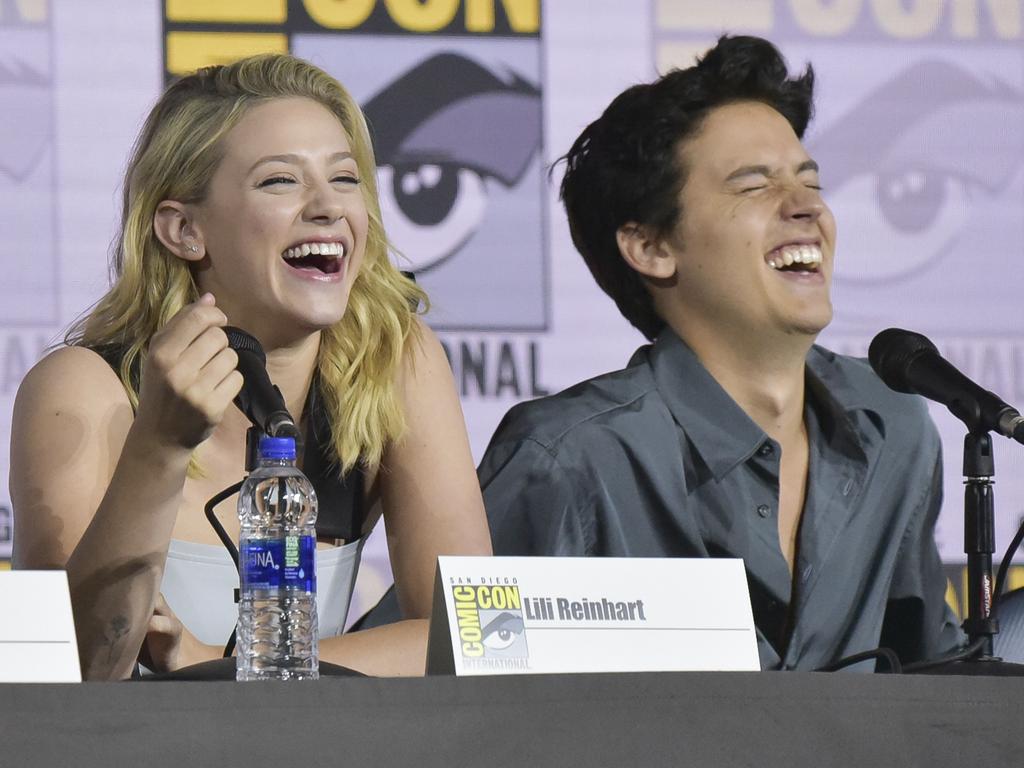 The possibly still ‘on’ co-stars shared a laugh on the panel. Picture: AP