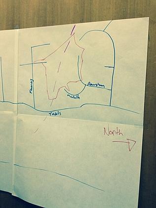 The map from the meeting at Park Orchards that residents were asked to mark their houses on.