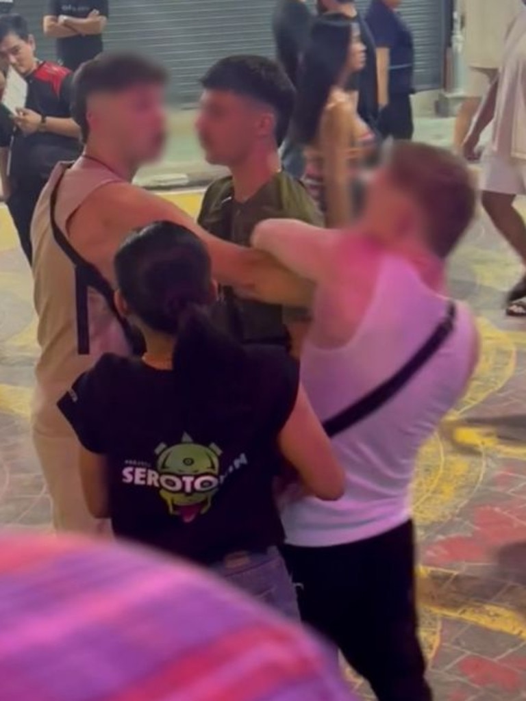 One of the friends could be seen trying to break up the fight. Picture: Viral Press