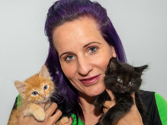 Robyn Van Rooyen with foster kittens. Picture: Michaela Harlow