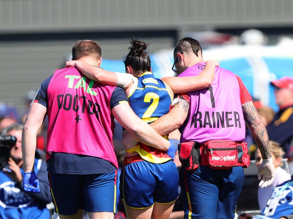 Eloise Jones being taken from the ground. Picture: Getty Images