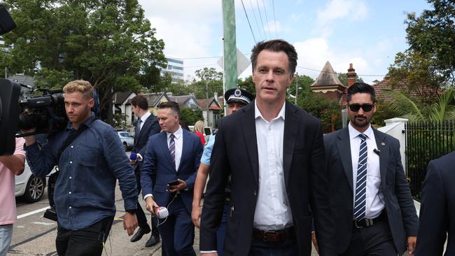 NSW Premier Chris Minns at the scene. Firebombing in Magney Street Woollahra. Picture: Rohan Kelly