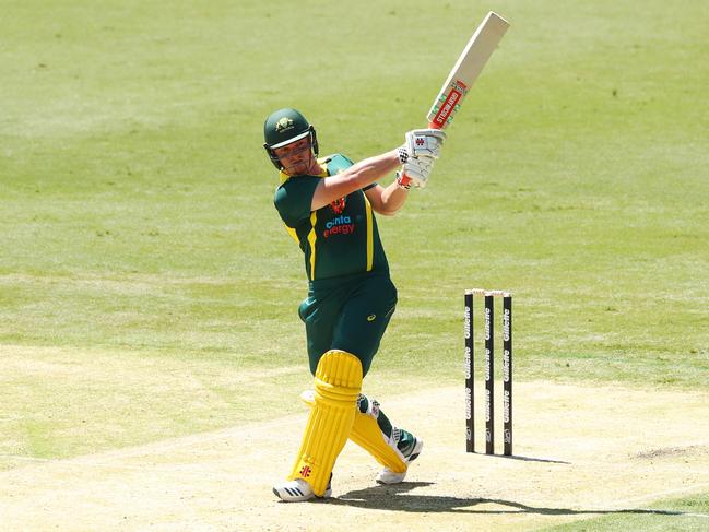 Max Bryant en route for a century for the Cricket Australia XI against England Lions at Metricon Stadium last Sunday. Picture: Chris Hyde/Getty Images