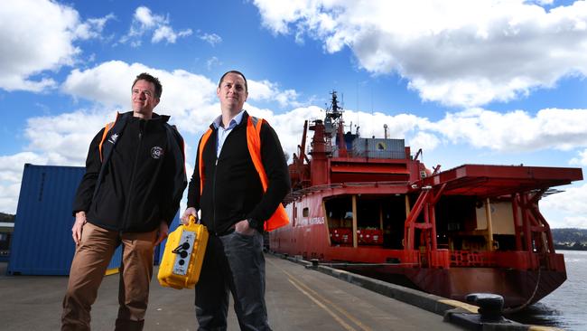 Dr Christian Schoof and Dr Ben Galton-Fenzi getting ready to depart for the summer research season on the Aurora Australis. Picture: NIKKI DAVIS-JONES