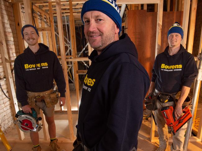 Double M Constructions builder Mark Micklethwait  (Foreground) and , Chris Reynolds (left) and Adrian Scully on Site. This story is for story on government subsidy for home renovations. Picture: Tony Gough