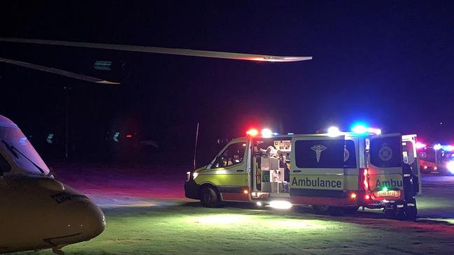 LifeFlight crews respond after car, with four people inside, crashed into a tree, in the Toowoomba region. LifeFlight