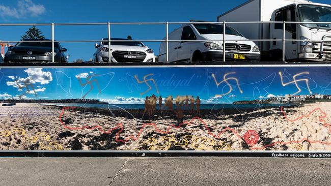 A mural at Sydney’s Bondi Beach is defaced with swastikas.