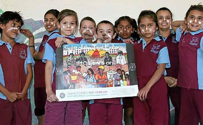 Students from Warwick Central State School wearing traditional Aboriginal face paint for NAIDOC Week. . Picture: Erin Smith