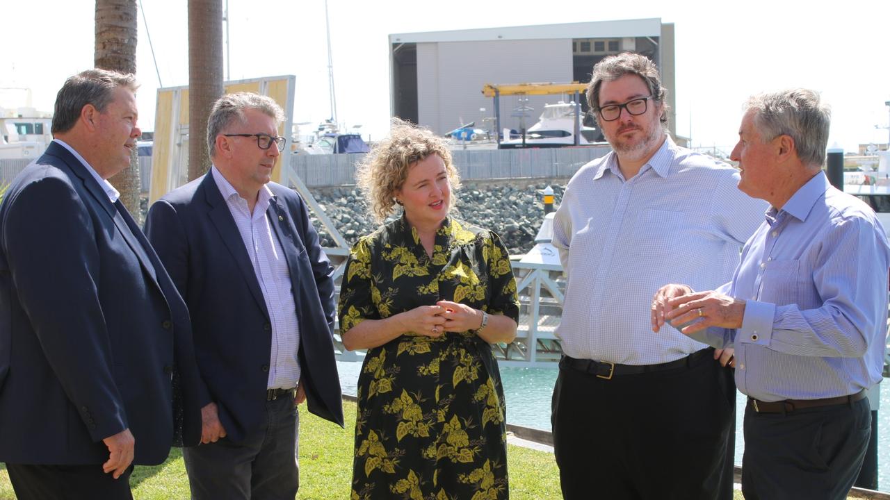 Whitsunday Mayor Andrew Willcox, Resources Minister Keith Pitt, GW3 CEO Kylie Porter, Dawson MP George Christensen and Mackay Mayor Greg Williamson celebrate the $20.7 million fund to explore gas deposits in the North Bowen and Galilee Basins. Picture: Contributed