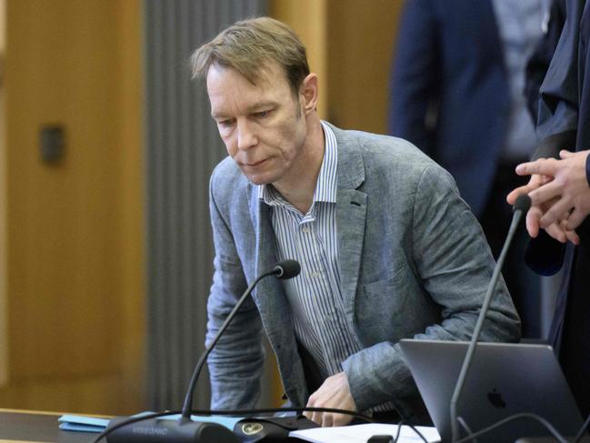 Christian B, a German man suspected of abducting the missing British toddler Madeleine McCann, arrives at court in Germany for unrelated offences. Picture: AFP