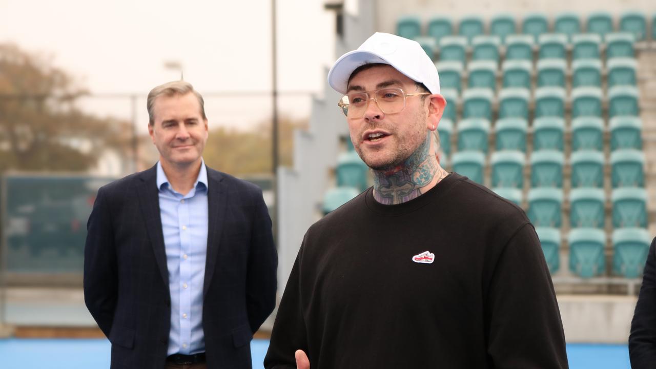 Deputy Premier Michael Ferguson and Launceston Mayor Matthew Garwood at the site of the new Launceston Tennis, Community, and Events Centre, which is currently undergoing redevelopment. Picture: Stephanie Dalton