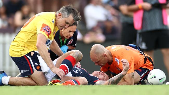 Jake Friend was knocked out in the Roosters’ round one clash with Manly at the SCG. Picture: Cameron Spencer/Getty Images