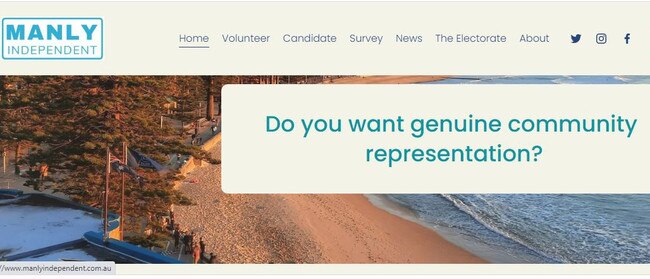 A screen grab from the new "Manly Independent" website. The group is seeking a candidate to run in the Manly electorate at the NSW election in March 2023. Picture: Supplied