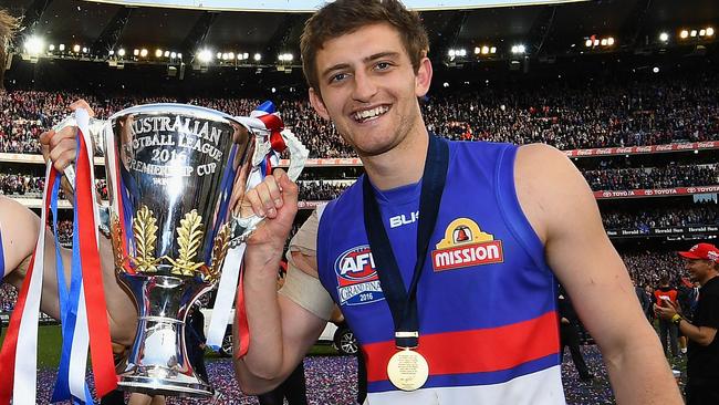 Fletcher Roberts celebrates the 2016 AFL premiership. Picture: Quinn Rooney/Getty Images