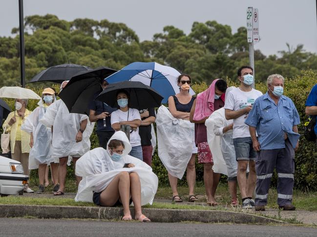 People pictured waiting in line outside Mona Vale Hospital COVID 19 testing clinic at gate 3 on Friday, 18 December 2020Picture / Monique Harmer