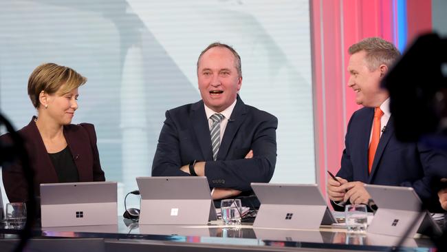 Barnaby Joyce on set at Channel Seven during the election coverage on Saturday night. Picture: Damian Shaw