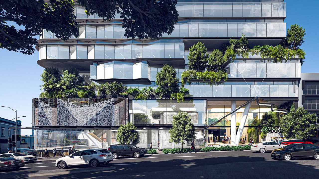 An artist's impression of the ground floor at of Tutt Capital's office tower at 388 Brunswick St, Fortitude Valley.