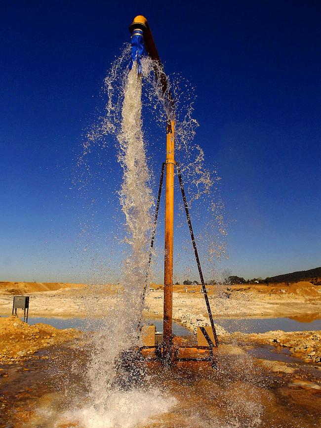 A water stand pipe for the water carts located in the Penrith Lakes quarry site. Picture: DAVID HILL