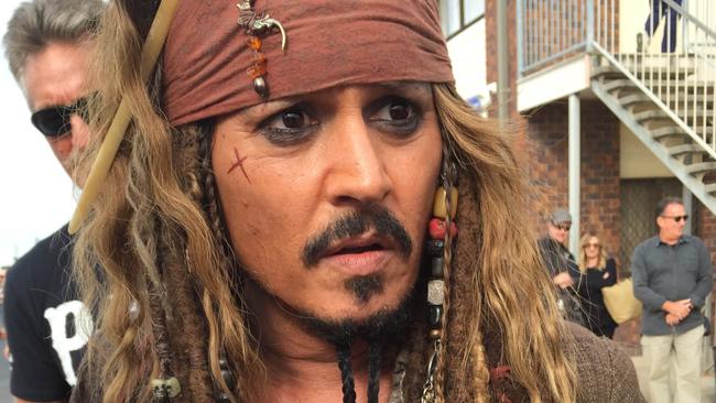 Johnny Depp meets fans on the Gold Coast dressed as his Pirates of The Caribbean character.