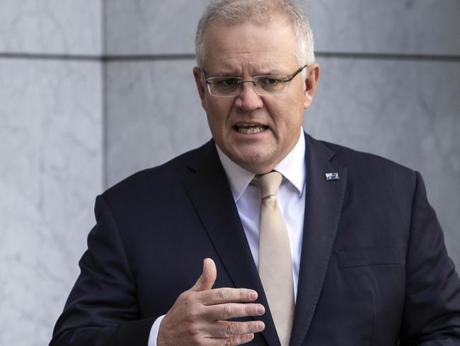 CANBERRA, AUSTRALIA-NCA NewsWire Photos 30 JULY 2020: Prime Minister Scott Morrison, Minister for Indigenous Australians Ken Wyatt and the Lead convenor of the Coalition of Peaks Pat Turner announced and release the National Agreement on Closing the Gap at press conference in Parliament House in Canberra. Picture: NCA NewsWire / Gary Ramage