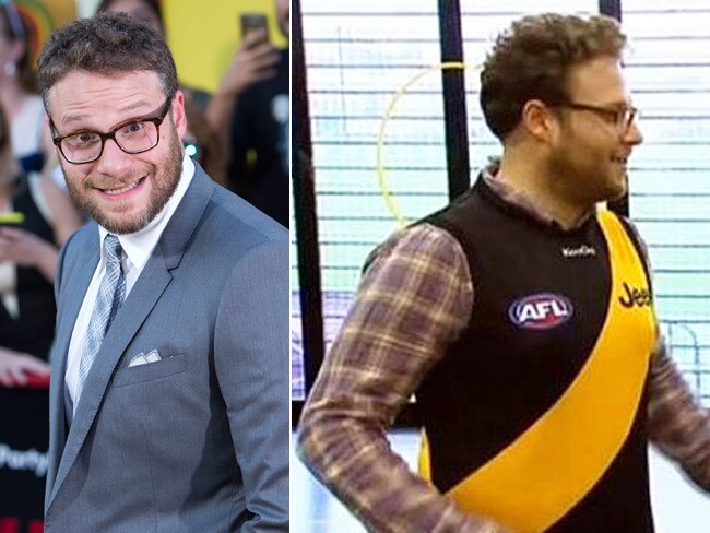 Seth Rogen couldn’t come to Melbourne without being shoehorned into a Richmond top.