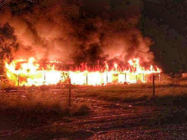 The abandoned house engulfed in flames. Picture: Riverstone Fire &amp; Rescue