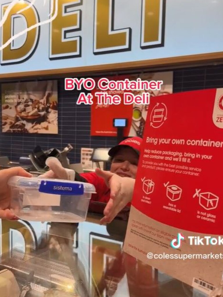 There are several sustainability aspects, like bringing your own container to the deli. Picture: TikTok