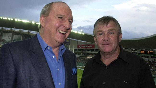 Broadcaster Alan Jones with George Piggins in 2002. Picture: Craig Greenhill