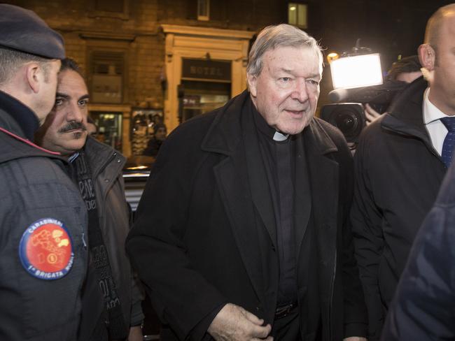 Cardinal Pell arrives to Hotel Quirinale in Rome on the third day of the video-link hearing with the Royal Commission. Picture: Ella Pellegrini