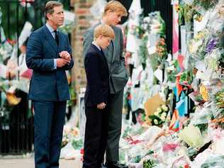 LONDON, ENGLAND - SEPTEMBER 5: The Prince of Wales, Prince William and Prince Harry look at floral tributes to Diana, Princess of Wales outside Kensington Palace  on September 5, 1997 in London, England.   (Photo by Anwar Hussein/WireImage). Picture: Contributed