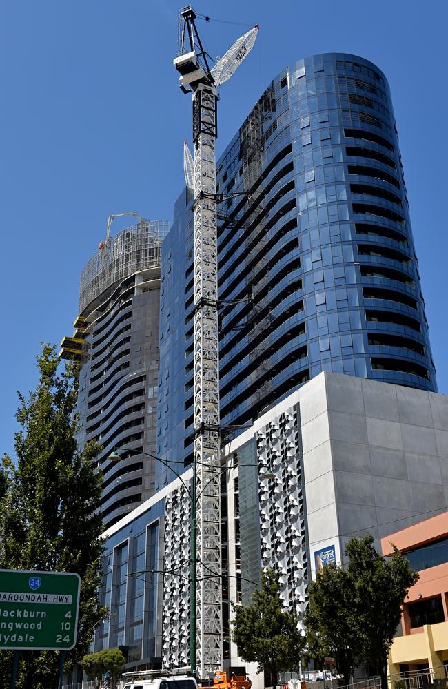 The building at 850 Whitehorse Rd, Box Hill, is taking shape. Picture: Andrew Batsch