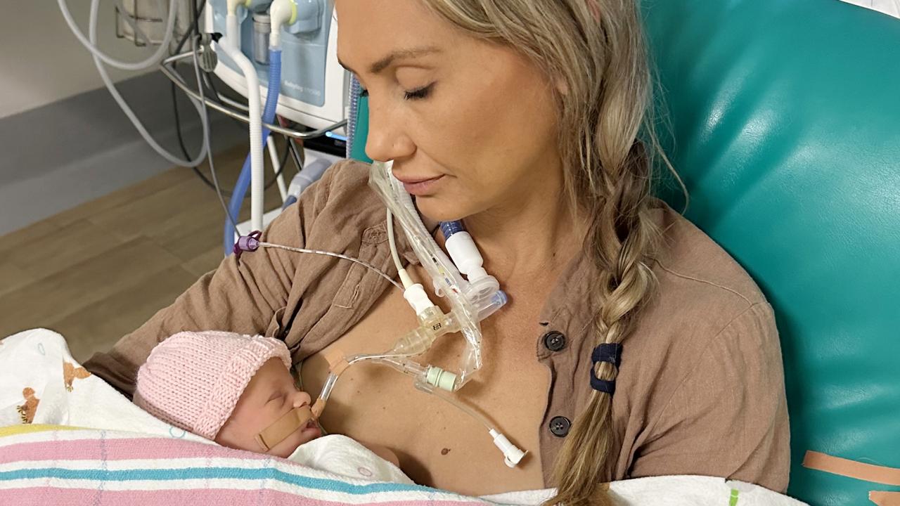 Sarah-Rose Grauf with her daughter Pixie-Rose at Mater Mothers' Hospital. Photo: Supplied