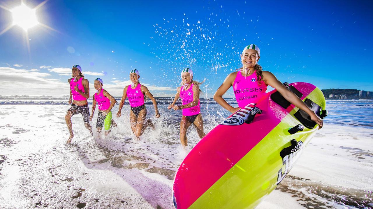 North Burleigh SLSC juniors Taj Murray, left, when 13 and about to compete at a major surf life saving event. Picture: NIGEL HALLETT