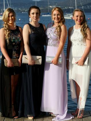 L to R: Megan Blackwell, Cassie Booth, Montanna Cate and Holly Scott at the Dominic School formal held at Wrest Point Casino on Monday 1 December Pic: Carolyn Docking